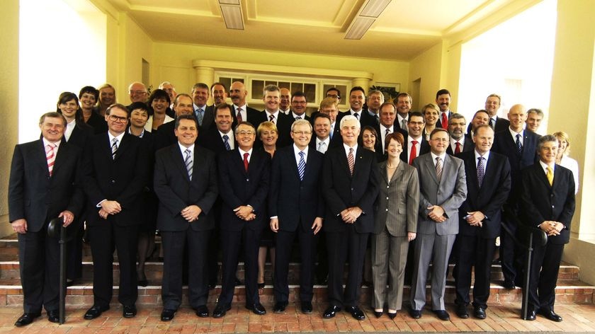Prime Minister Kevin Rudd poses with his ministry and Governor General