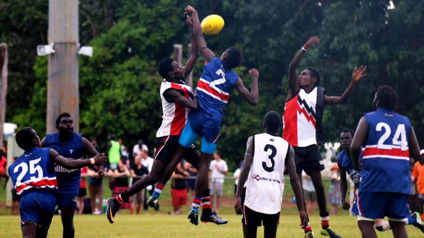 A ruck contest at the Tiwi Islands grand final