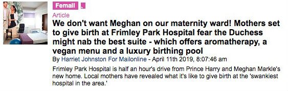 Headline about fears Meghan will grab the best bed in the maternity ward