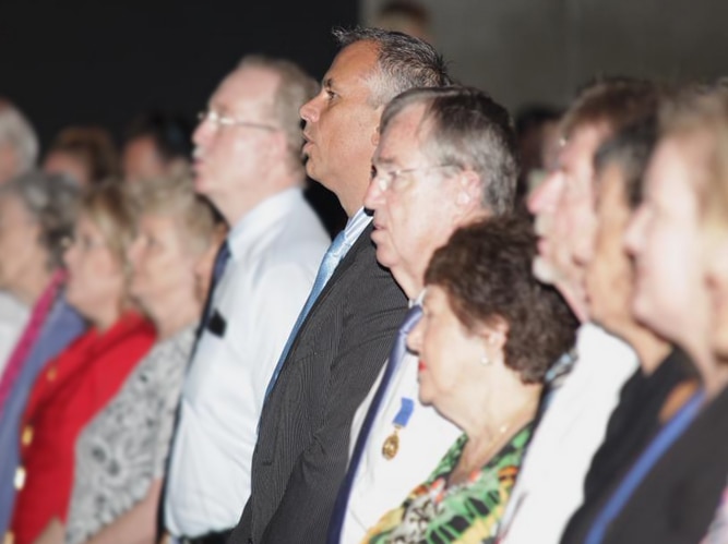 NT Chief Minister Adam Giles (centre) at the flag raising and citizenship ceremony in Darwin on Australia Day 2015.