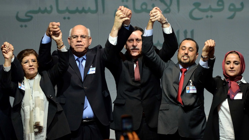 Libyan representatives celebrate unity government