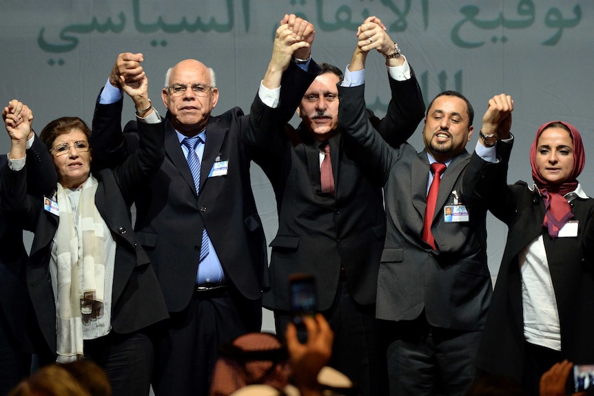 Libyan representatives celebrate unity government