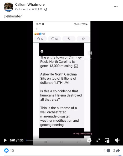a screen shot of Callum Whatmore's Facebook page.