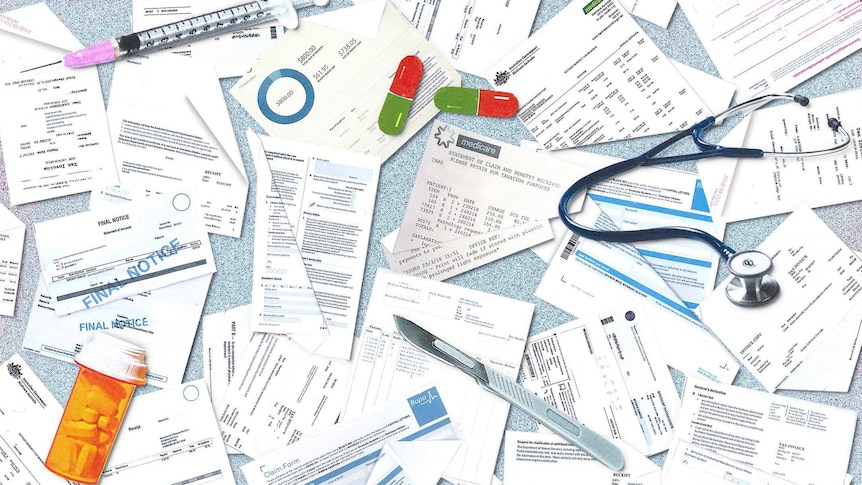 An assortment of medical bills laid out.