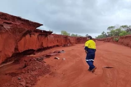 A worker surveys the damage done to Cape Leveque Road last wet season