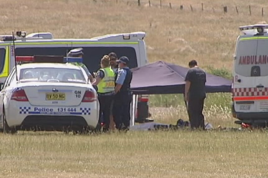 Scene of a skydiving accident at Goulburn Airport