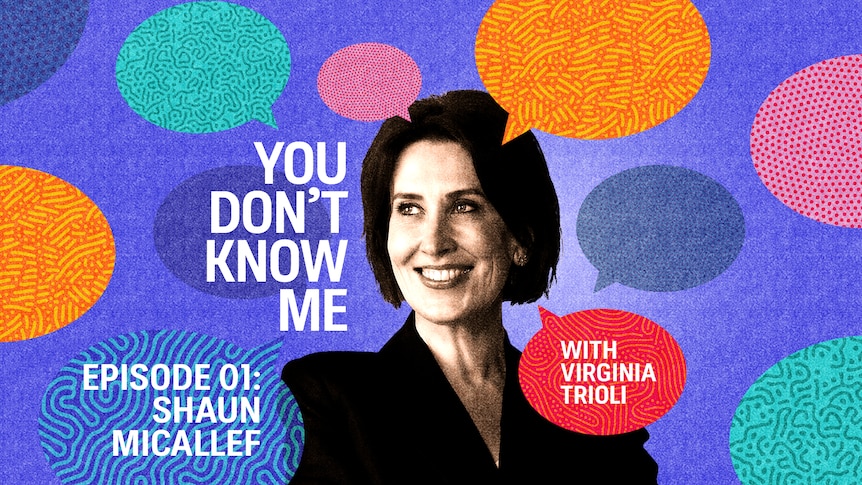 An image of Virginia Trioli surrounded by colourful speech bubbles