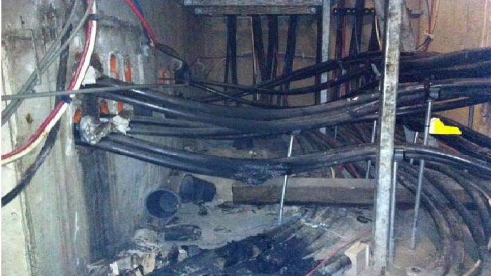 Damaged cables after an explosion caused a power cut in Sydney's CBD
