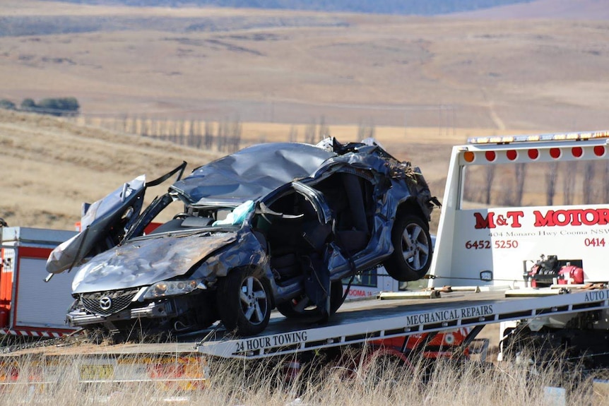 Crumpled car involved in fatal crash