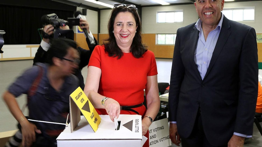 Queensland Premier Annastacia Palaszczuk casts her vote in the state's election at Inala State School in Brisbane.