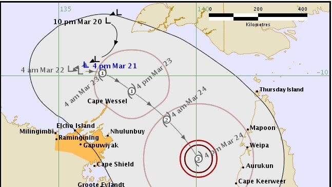 Predicted cyclone track map