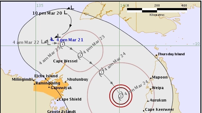 Predicted cyclone track map
