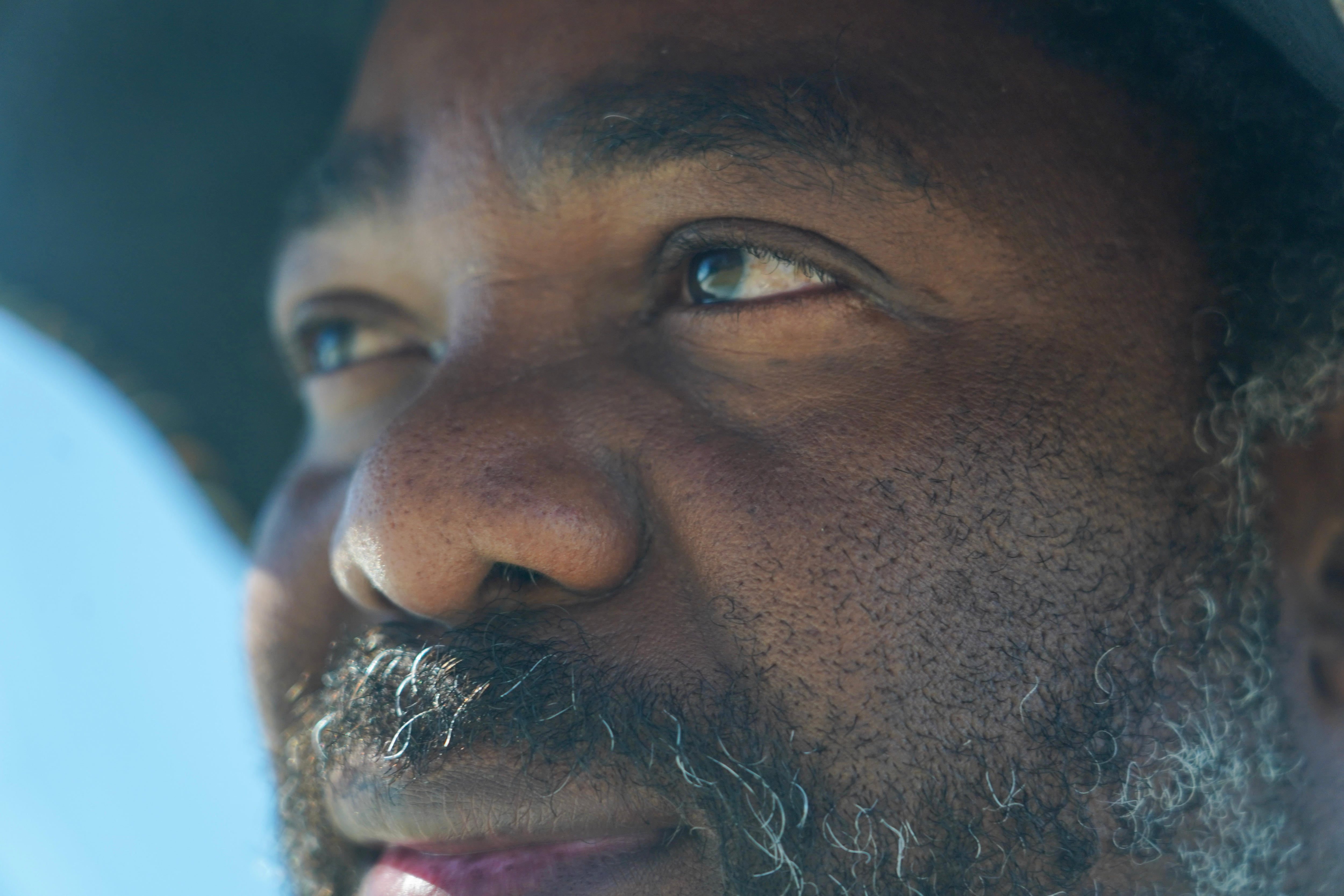 Close up of black man's eyes and face