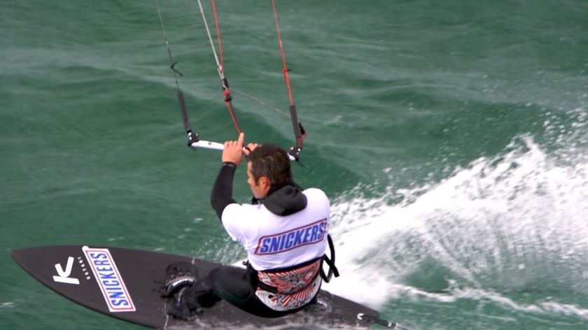 James Weight (pictured) and Ben Morrison-Jack are attempting to become the first to kite surf across Bass Strait.