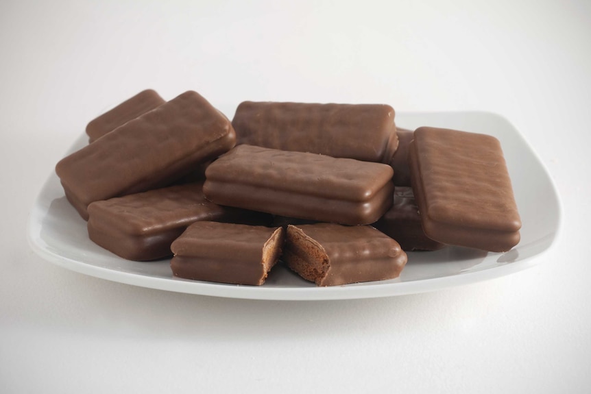 A plate of Tim Tam biscuits