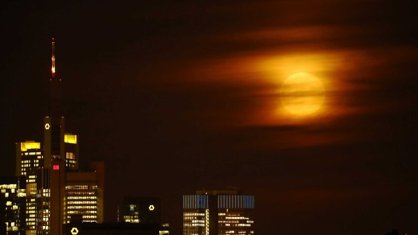 The supermoon, blood moon rising in Frankfurt