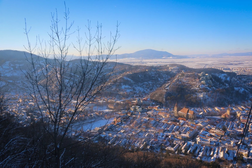 Transylvanian landscape covered in snow.