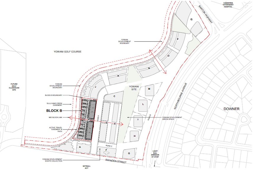 The drawing shows the development of apartments located north of Swinden St and west of Northbourne Avenue.