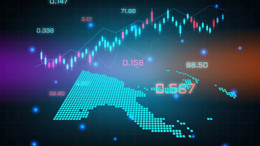 Stock market trading business graph with a data map of Papua New Guinea