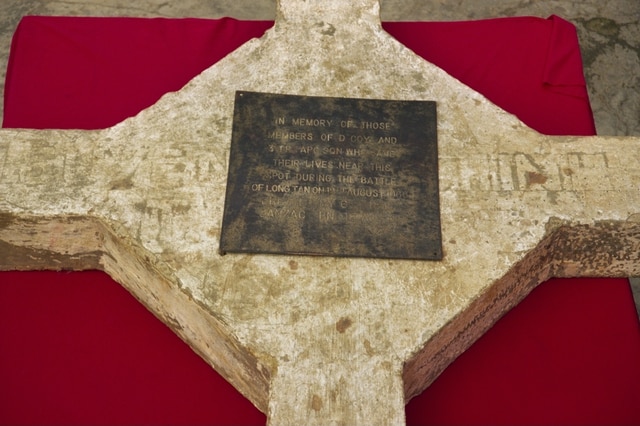 The original Long Tan cross lying flat on the ground at the Dong Nai Museum, Bien Hoa.