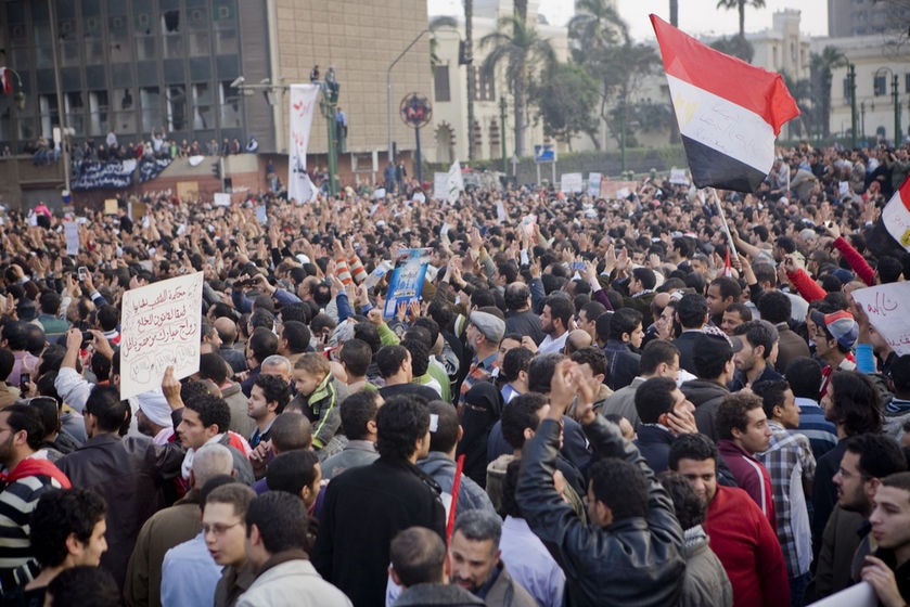 Protesters rally in Tahrir Square in Cairo on February 1, 2011