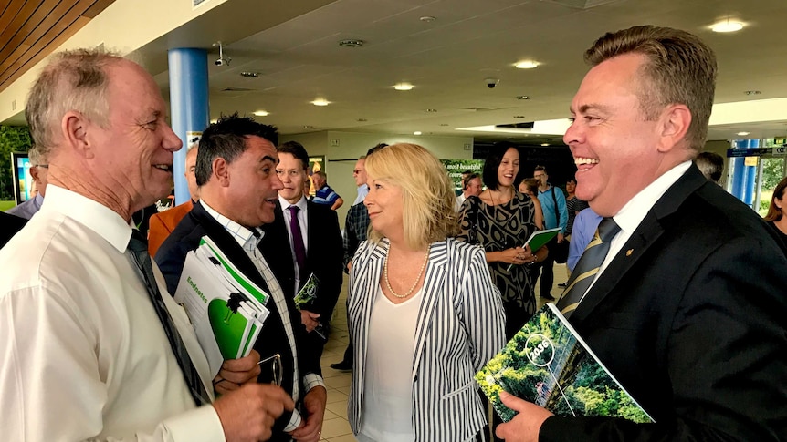 NSW Planning Minister Anthony Roberts and Deputy Premier John Barilaro meet Coffs MP Andrew Fraser and mayor Denise Knight.
