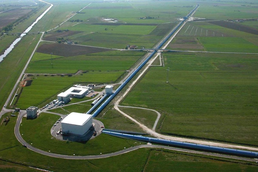 Aerial view of the Virgo Observatory in Italy