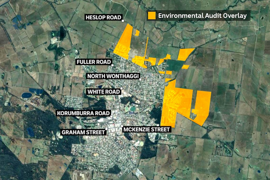 Map of Wonthaggi showing affected lots