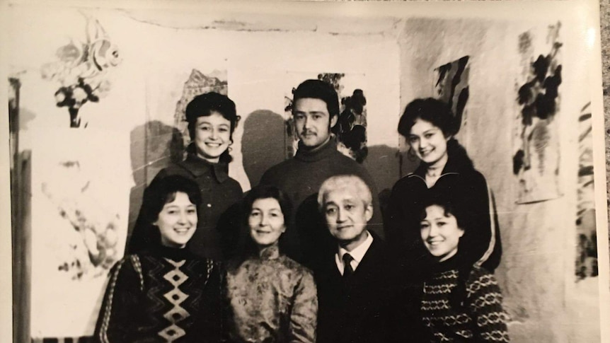 Black and white photo of the Tankin family in China