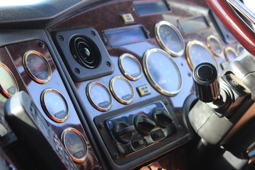 Dials inside a truck.