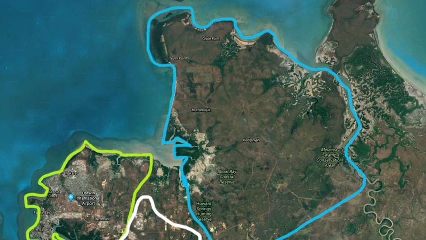 A map showing the boundaries of a potential development in NT.