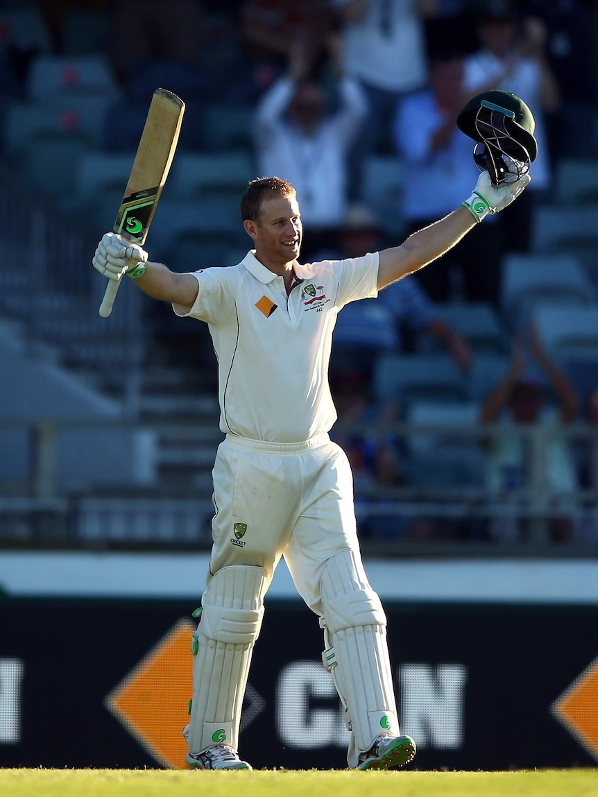Australia's Adam Voges celebrates his century on day four of the second Test at the WACA.