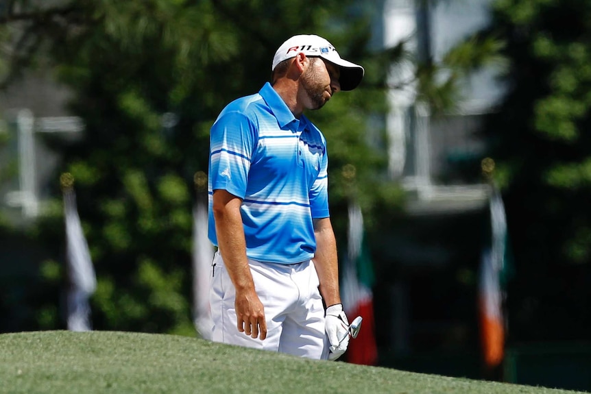 Sergio Garcia despairs after a miss at the 2012 Masters