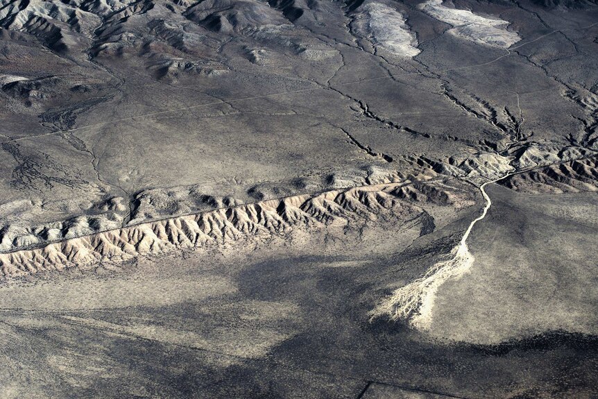 An aerial view of the San Andreas fault from near Taft, California