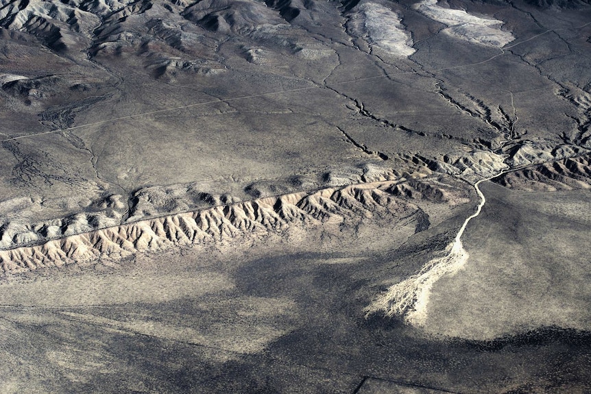 An aerial view of the San Andreas fault from near Taft, California