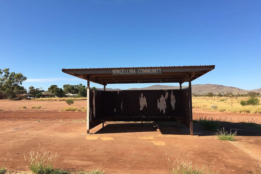 An air shed with the words 'Wingellina Community' in the remote community of Wingellina.