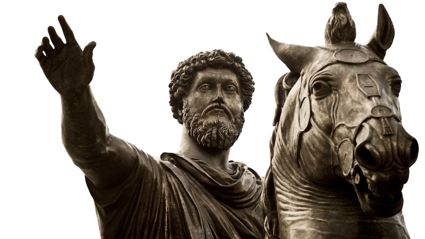 Equestrian statue of the emperor Marcus Aurelius in Capitoline Hill in Italy.