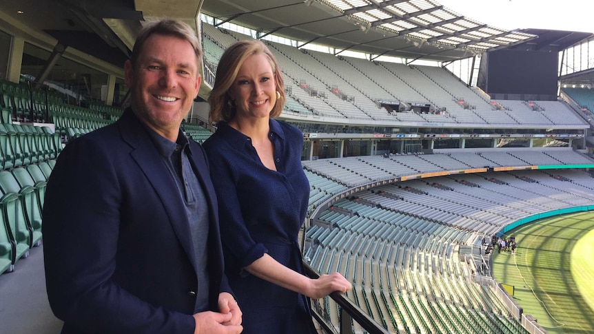 Shane Warne and Leigh Sales at the MCG