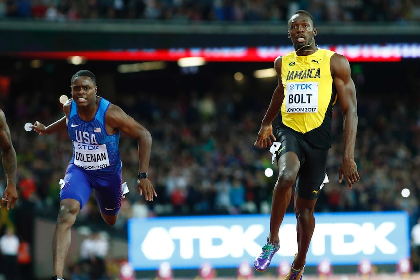 Christian Coleman of the US and Usain Bolt of Jamaica.