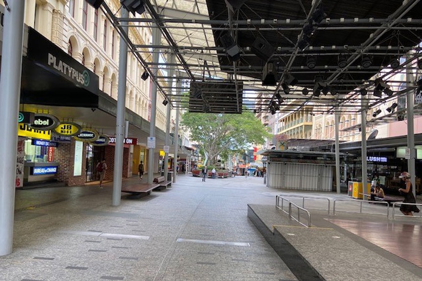 Quiet Queen Street Mall in Brisbane's CBD.
