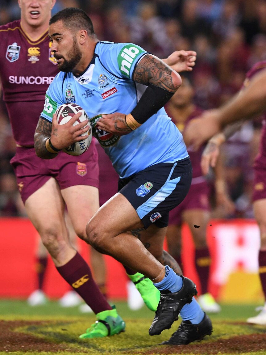 Andrew Fifta charges forward during State of Origin I.