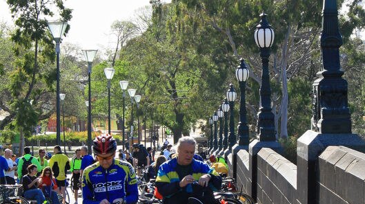 Big turn-out: Thousands parked their bikes along the River Yarra in Melbourne