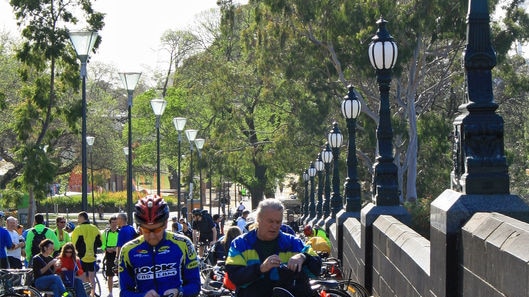 Thousands parked their bikes along the River Yarra.