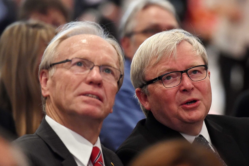 (LtoR) Former Queensland premier Peter Beattie and former prime minister Kevin Rudd.