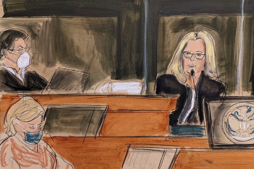 Eva Andersson Dubin testfies as seen in a courtroom sketch.