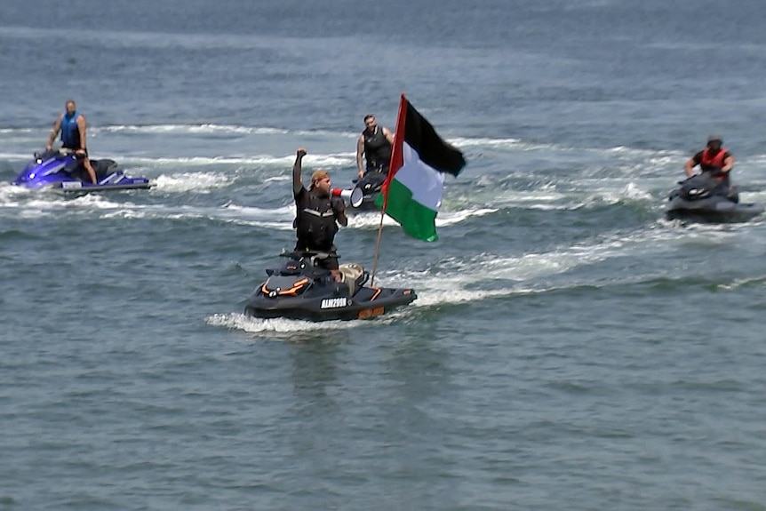 pro-palestinian supporters at a demonstration in sydney's port botany on saturday november 11