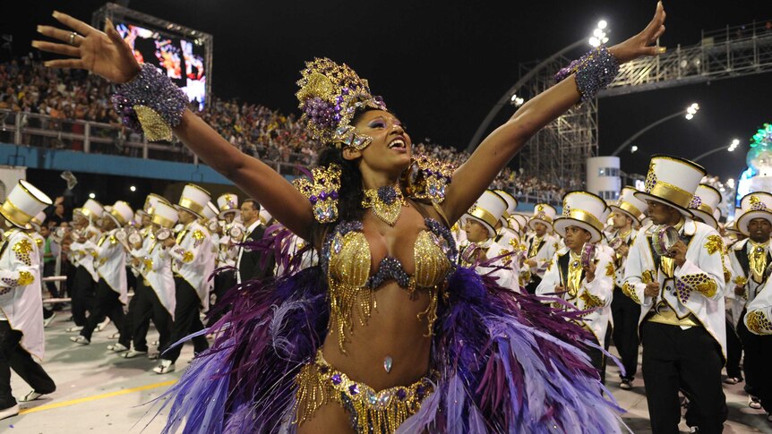 A dancer performs at Carnival celebrations in Sao Paolo, Brazil.