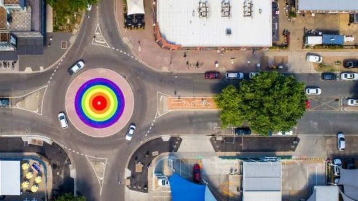 Canberra celebrates same-sex marriage Yes vote with a rainbow roundabout