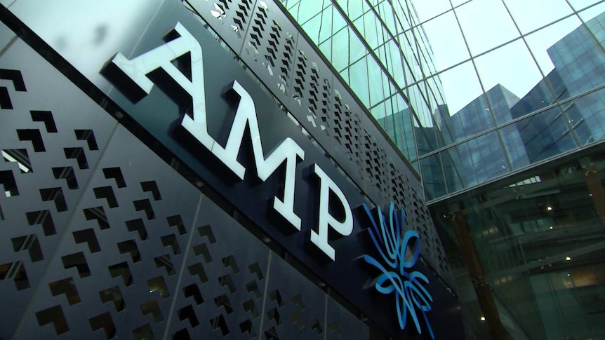 The AMP logo on an office building in Sydney