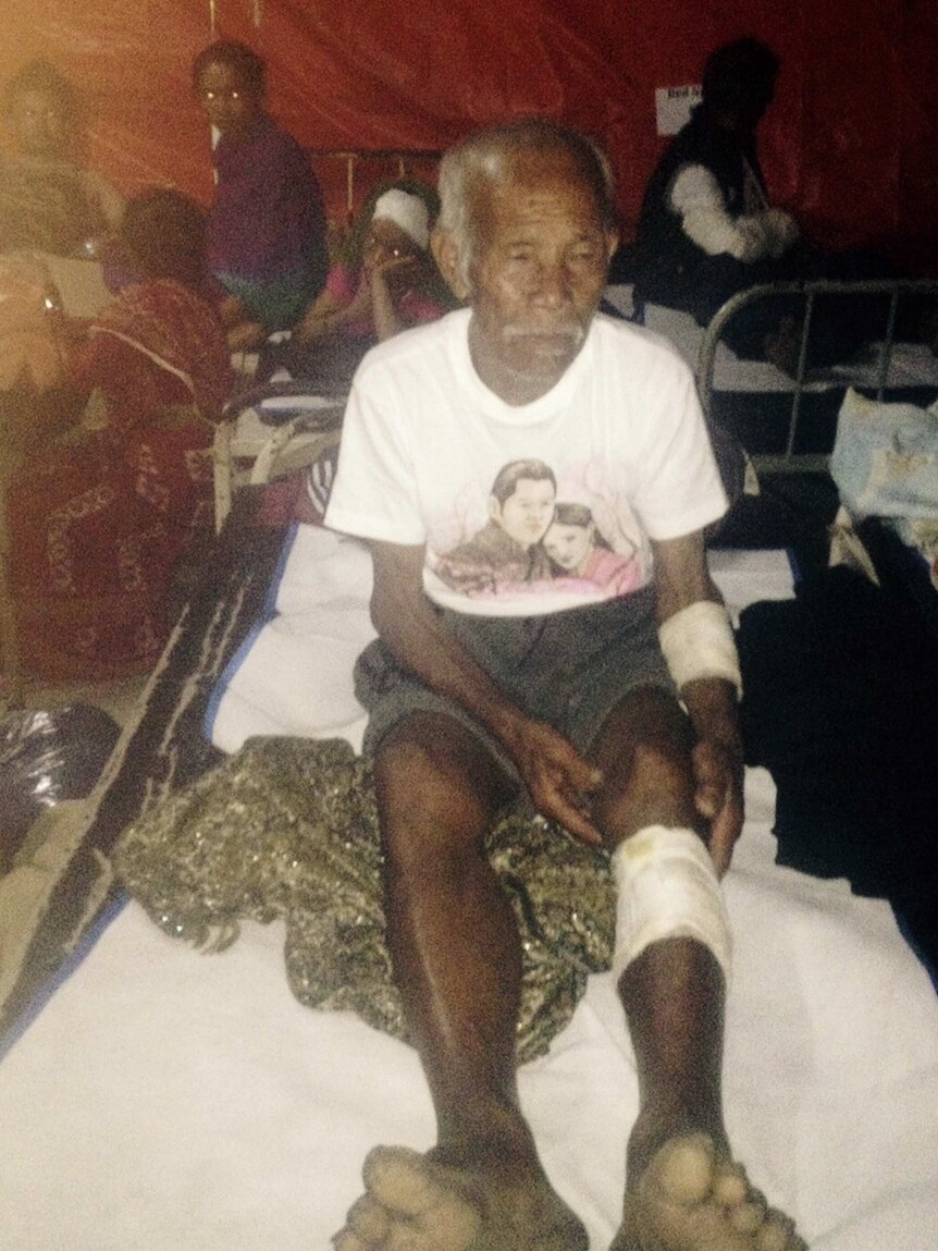 Funchu Tamang, 101, after being rescued
